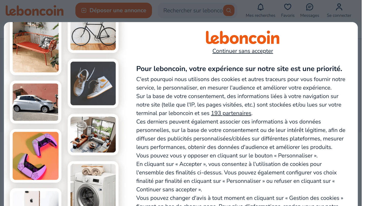 leboncoin.fr, protected by DataDome, served its real listings with no CAPTCHA wall